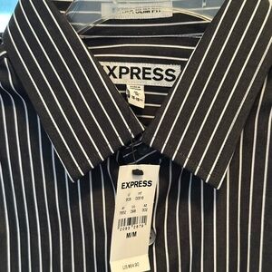 Express Men's Black and White Striped Shirt